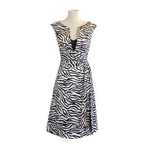 White House Black Market Sleeveless V-Inset Neck Zebra Print Satin Dress Size 4